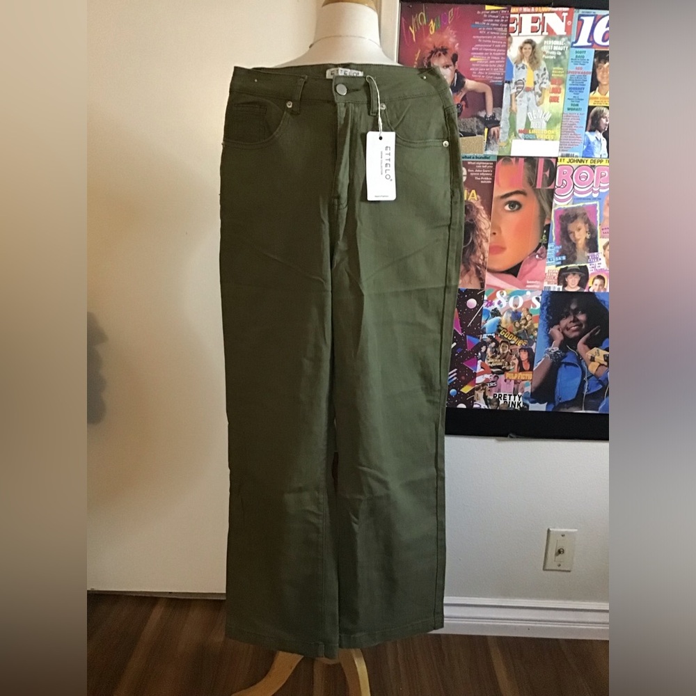 Ettelo Olive Green Denim Pants